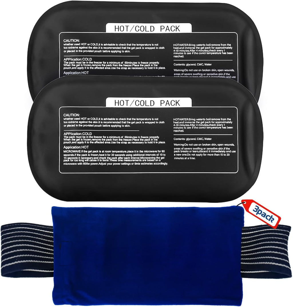 Ice Packs for Injuries Reusable (3-Piece Set) – Hot and Cold Ice Packs for Knee, Reusable Gel Wraps Support, Adjustable Ice Pack Pain Relief for Shoulders, Back Joints Muscles, Knees, Arms and Legs