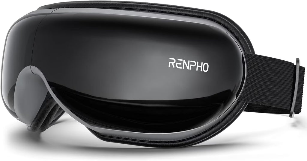 Eye Massager with Heat & Vibration – 5 Massage Modes, Bluetooth Music, Adjustable Headband, USB Rechargeable - Black