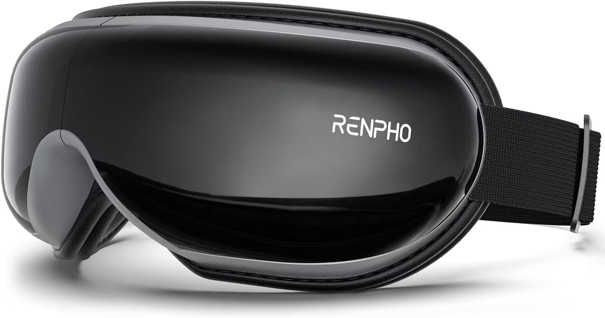 Eye Massager with Heat & Vibration – 5 Massage Modes, Bluetooth Music, Adjustable Headband, USB Rechargeable - Black