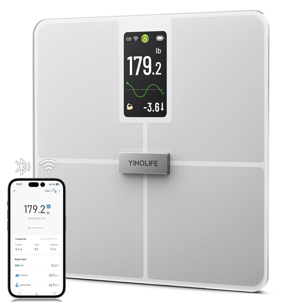 Smart Scale for Body Weight, BMI, Body Fat, Muscle Mass, Digital Bathroom Weight Scale with 4.3" Color Display, 20 Body Composition Scale, High Accurate Wi-Fi & Bluetooth Scale 400 Lbs, 11.8"