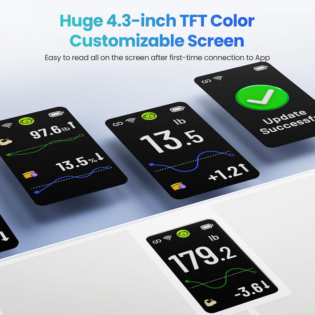 Smart Scale for Body Weight, BMI, Body Fat, Muscle Mass, Digital Bathroom Weight Scale with 4.3" Color Display, 20 Body Composition Scale, High Accurate Wi-Fi & Bluetooth Scale 400 Lbs, 11.8"