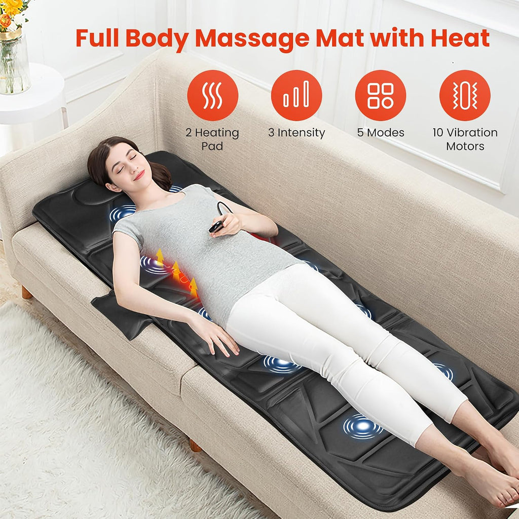 Full Body Massage Mat with Heat, 10 Motor Massage Pad for Sofa, Bed